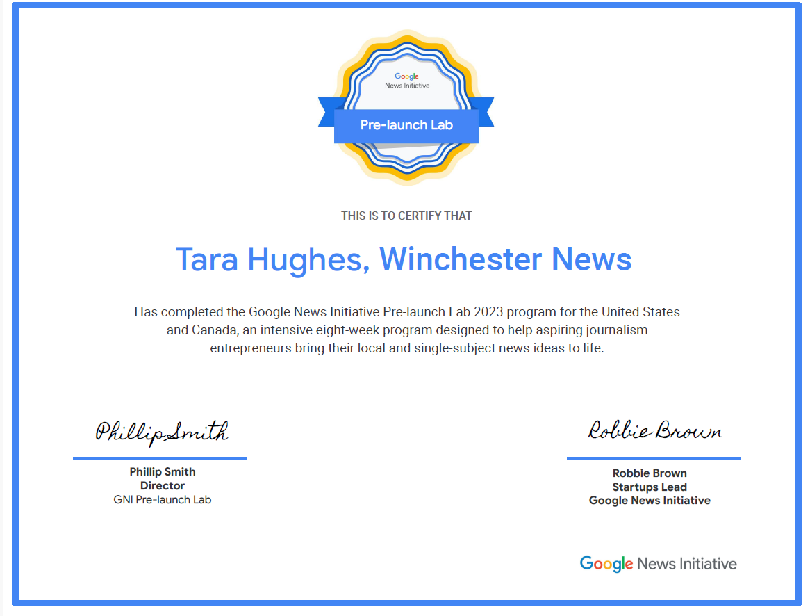 Winchester News president completes Google News Initiative