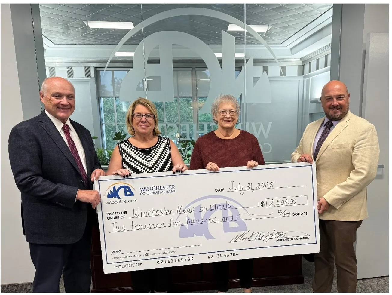 Winchester Co-operative Bank donates $10,000 for Checking for Charity organizations